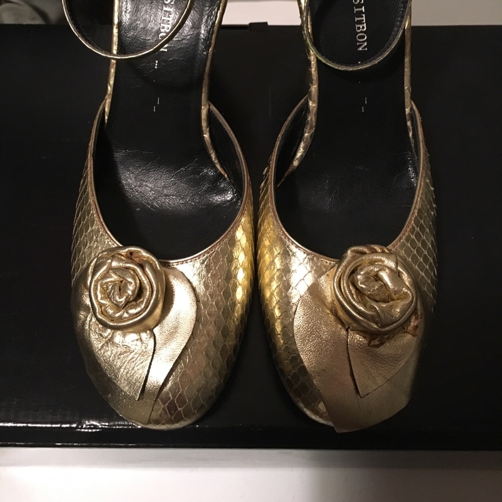 💯Auth Martine Sitbon Golden Snake skin Rose Heels