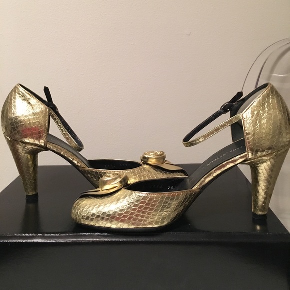 💯Auth Martine Sitbon Golden Snake skin Rose Heels - Picture 2 of 7