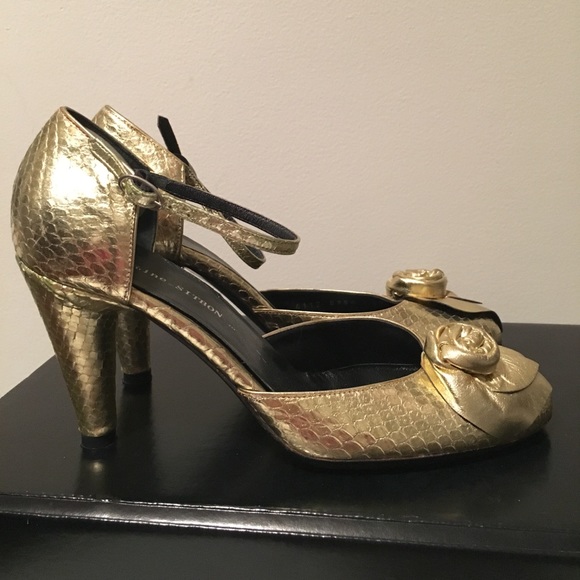 💯Auth Martine Sitbon Golden Snake skin Rose Heels - Picture 3 of 7