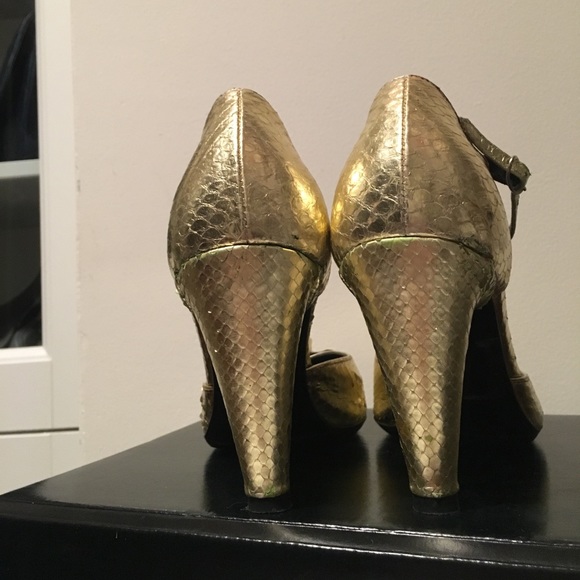 💯Auth Martine Sitbon Golden Snake skin Rose Heels - Picture 4 of 7