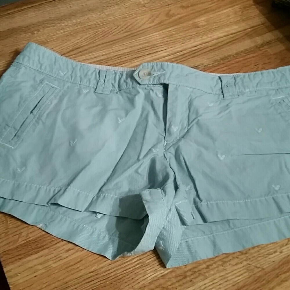 Teal and white pinstripe shorts