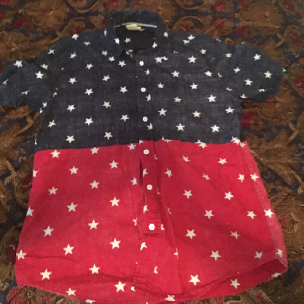 Rustic Blue RED White and Blue button down