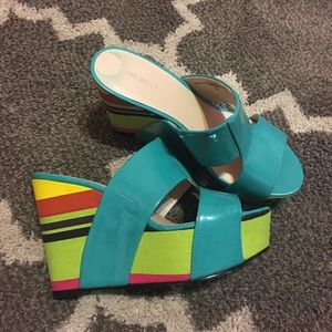 Multi Color Turquoise Paten leather Wedge!