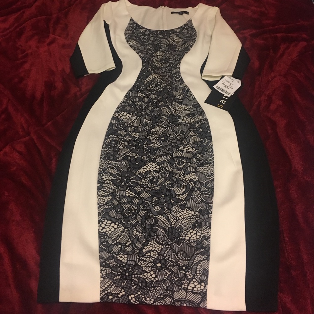 Sangria Black and Beige Flower Dress