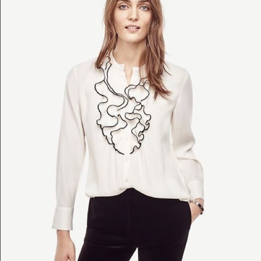 Ann Taylor Piped Ruffle Blouse - XSP (petite)