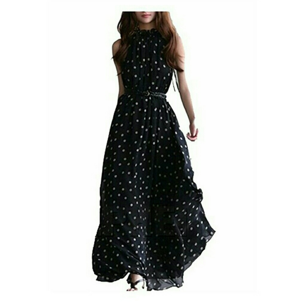 Crazycity Boho High Neck Polka chiffon dress