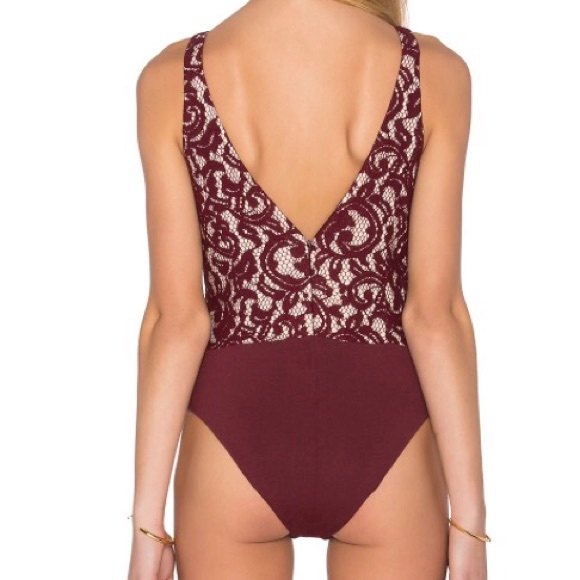 {Bardot} Wine Red Lace Julia Deep-V Bodysuit - Picture 7 of 7