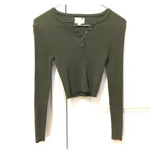 LA Hearts Ribbed Button Crop Top