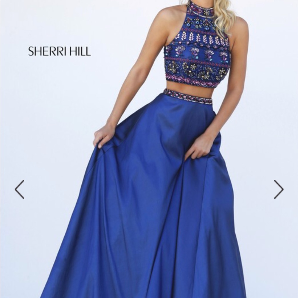 blue two piece prom dress