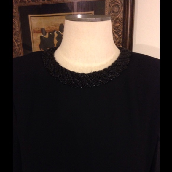 Beaded Neck Black Dress - Picture 2 of 4