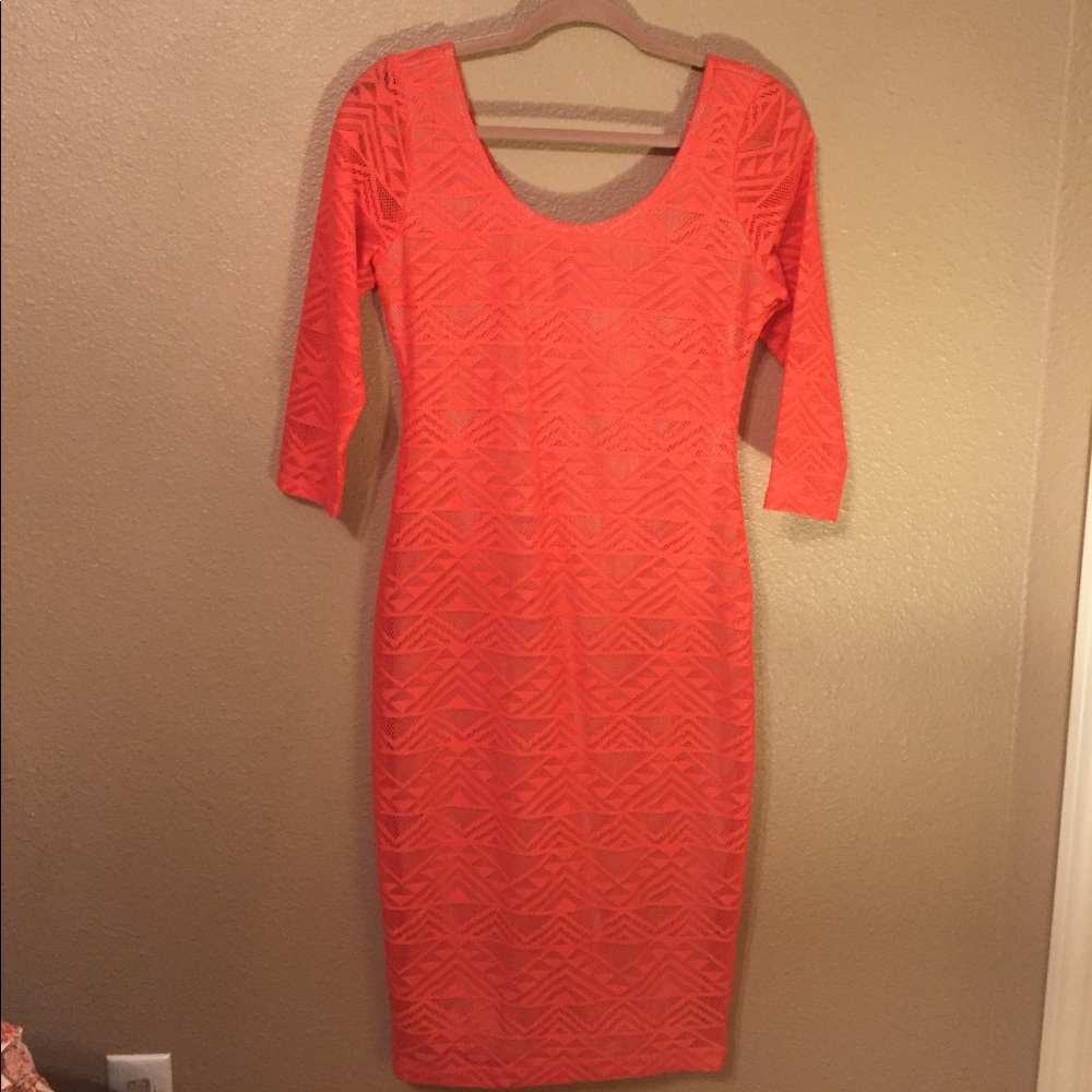 Fire Los Angeles neon Orange Aztec print Dress