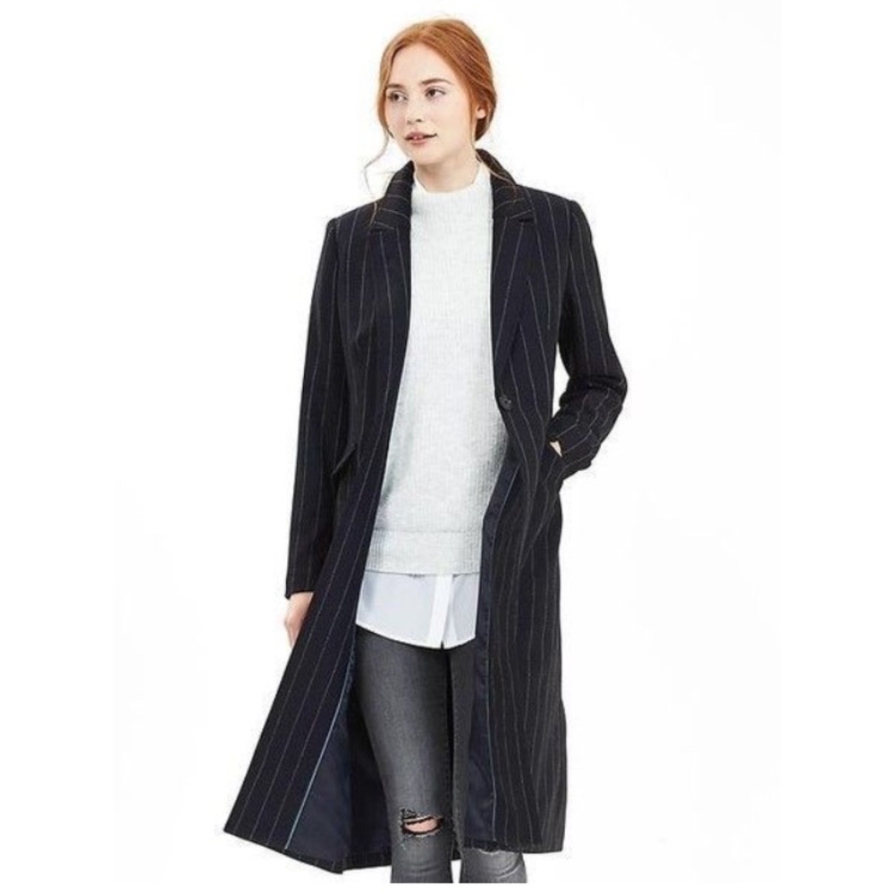 NWT Banana Republic Pinstripe 1-Button Long Blazer