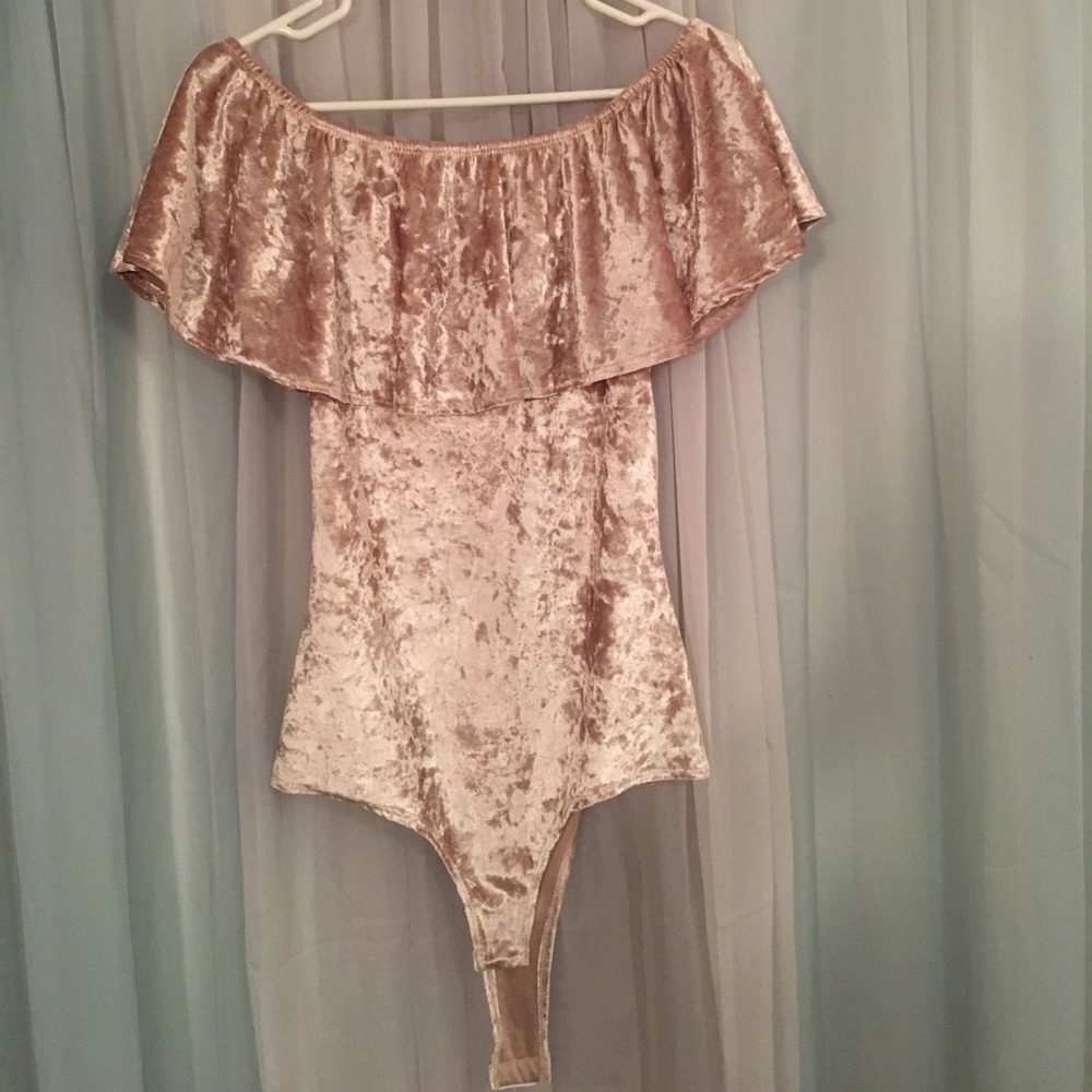 Windsor champagne velvet off shoulder one piece