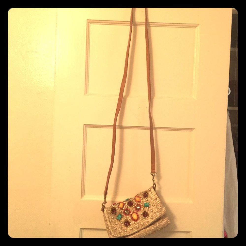 Cross body jeweled gold purse