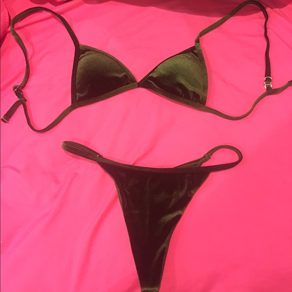 Olive green velvet Brazilian bikini