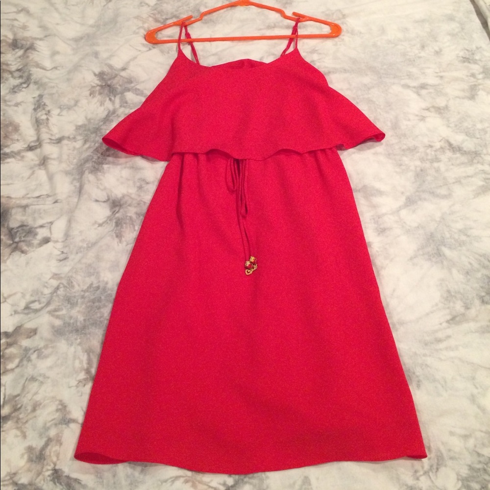 Red summer flowing dress