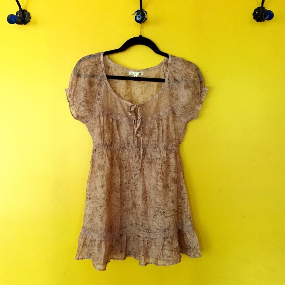mine sheer champagne colored peasant style blouse