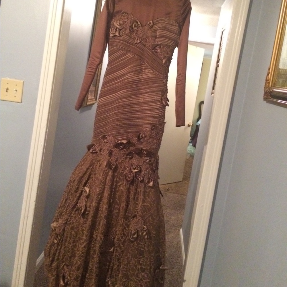 Bronze evening gown size 4-6 with lace