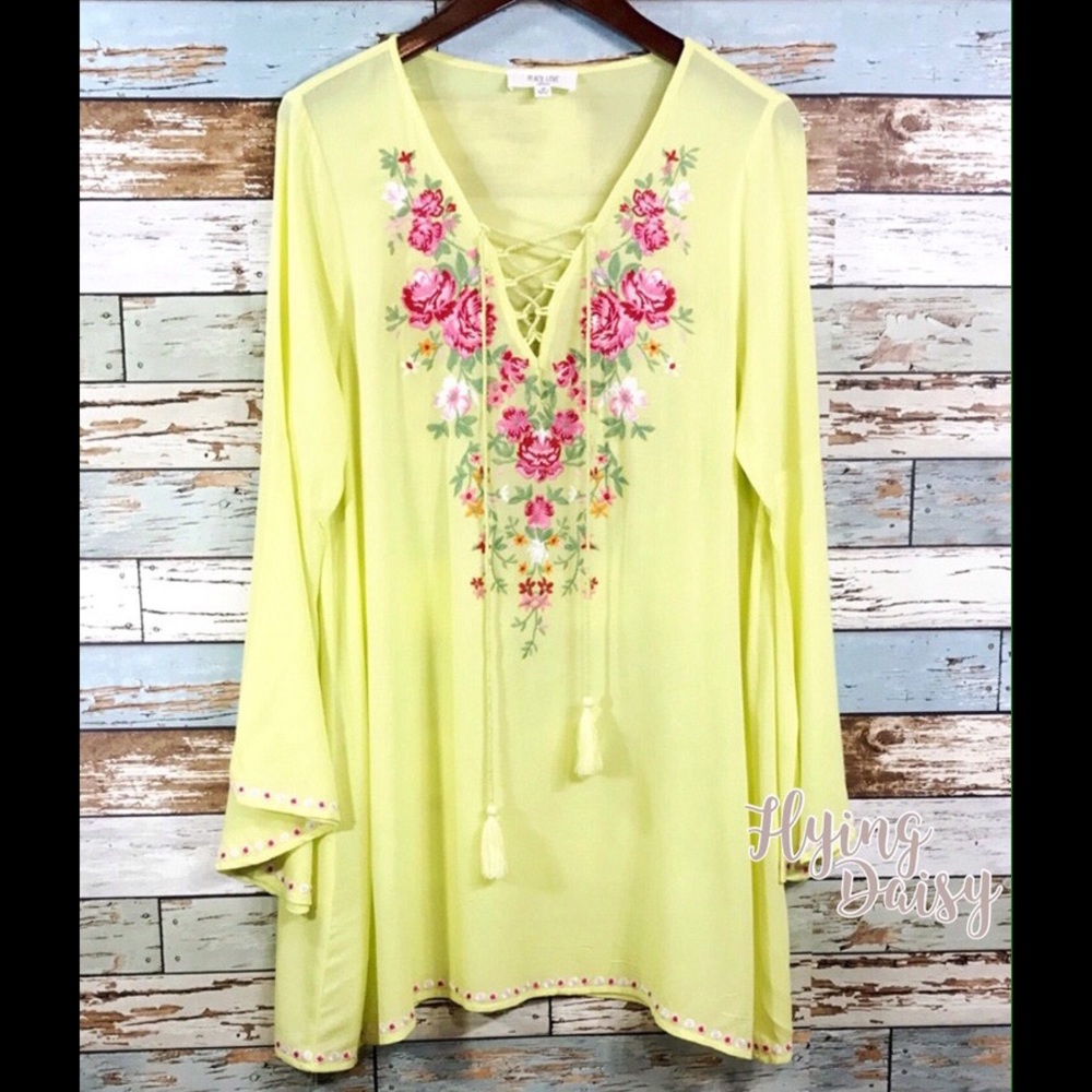 SALE Peach Love California Embroidered Dress Top