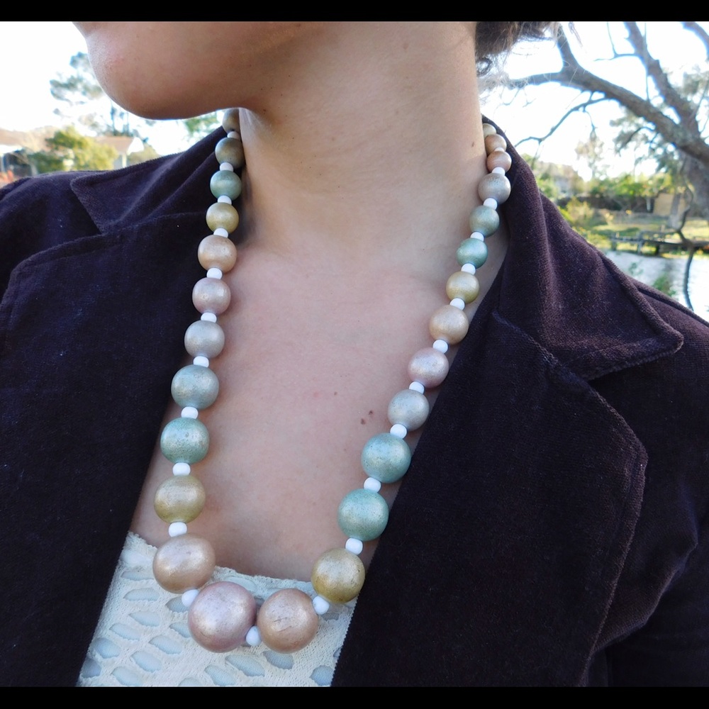 vintage metallic boho pastel candy necklace 70s