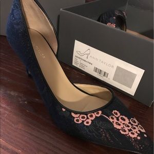 Navy Blue with green, pink & purple embroidery