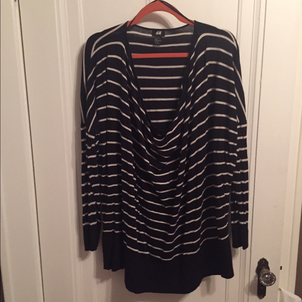 Navy Blue and white striped cowl neck sweater