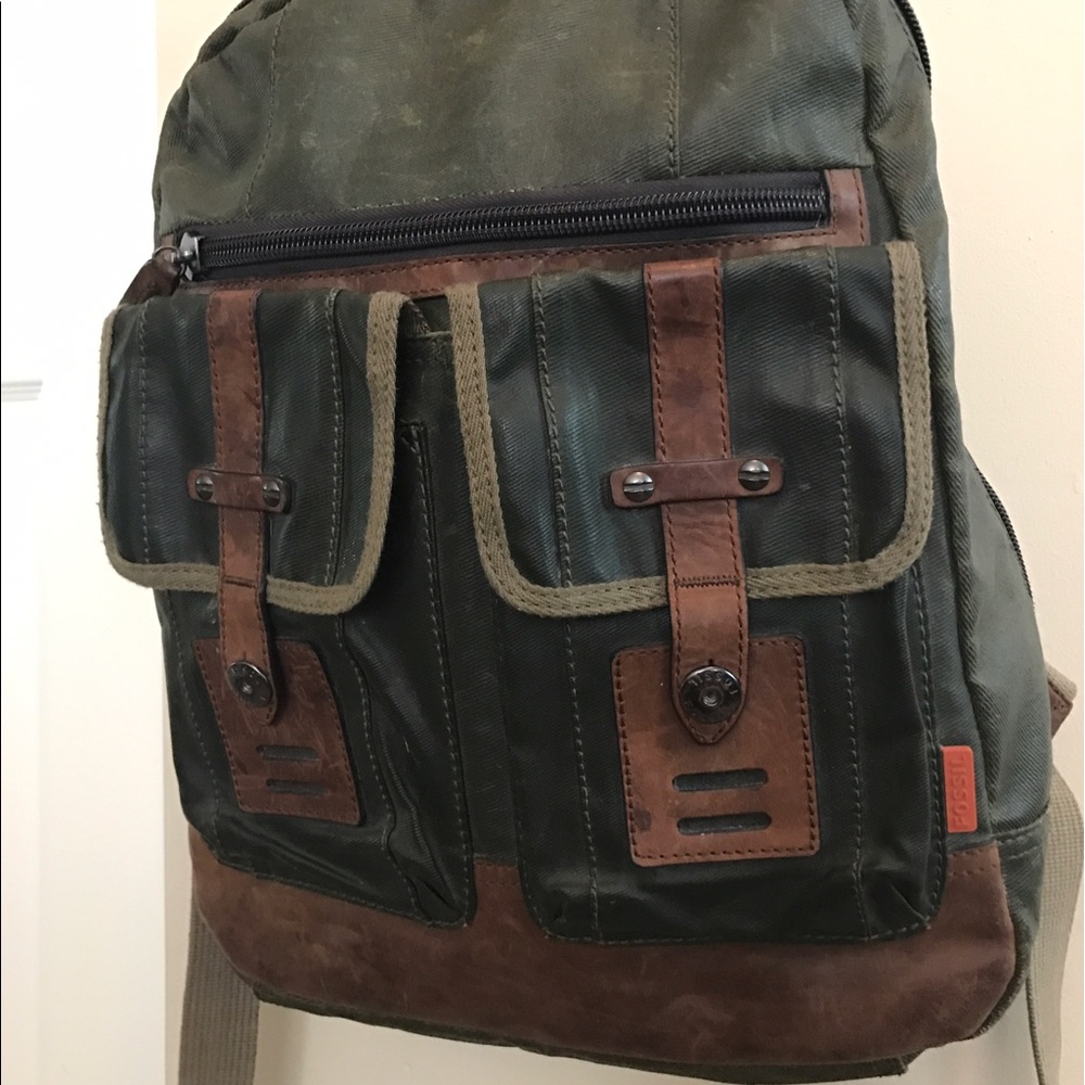 Fossil Leather & Waxed Canvas Backpack