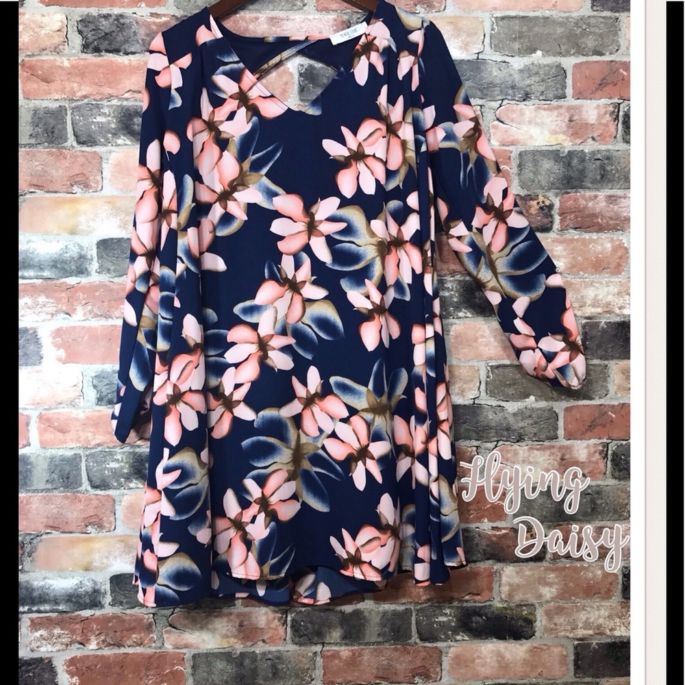 SALE New Tropical Floral Navy Dress Loose Fit