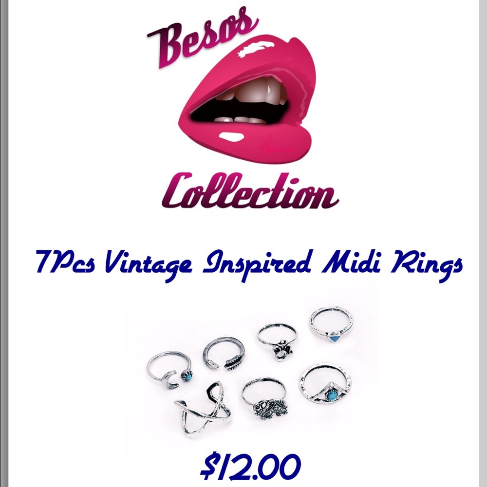 7pcs Vintage inspired midi rings (silvertone)