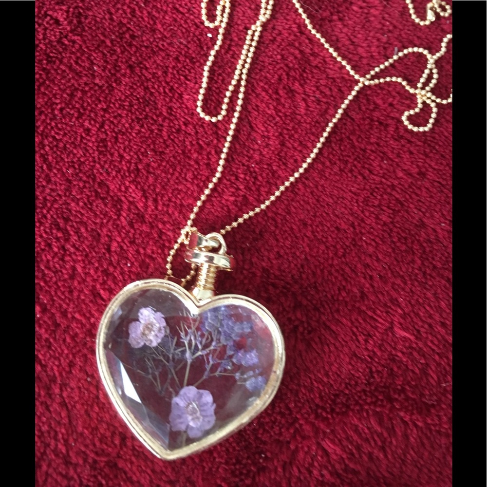 Heart shaped necklace with purple flowers!