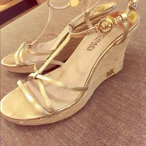 Michael Kors Kami T-Strap Wedges in Gold