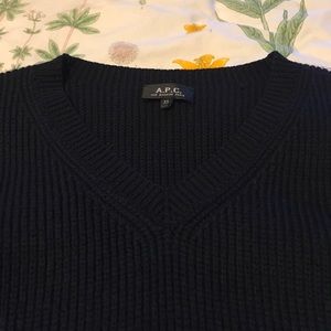 A.P.C. Navy Knit V-neck Wool Sweater Men's XS
