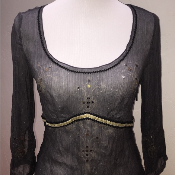 The Limited Tops - The Limited Gray Sheer Shimmery Sequin Top