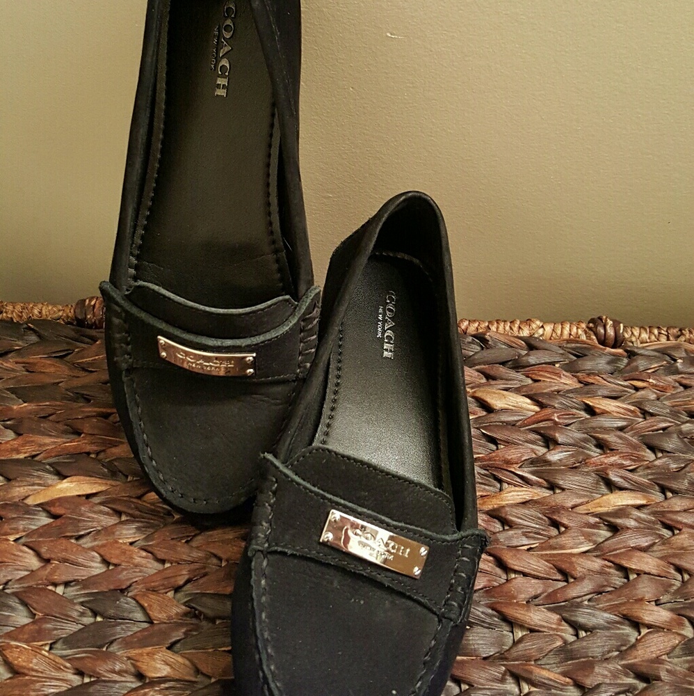 Black Suede Coach loafers, some wear in size 6.5