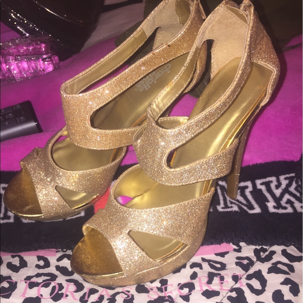 Charlotte Russe gold sparkly heals