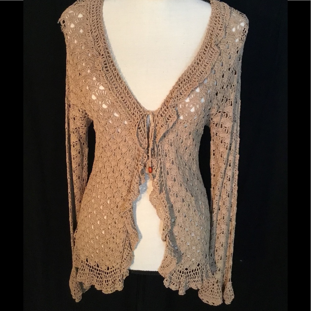 "Two Sisters" Crocheted Cardigan with Bell Sleeves