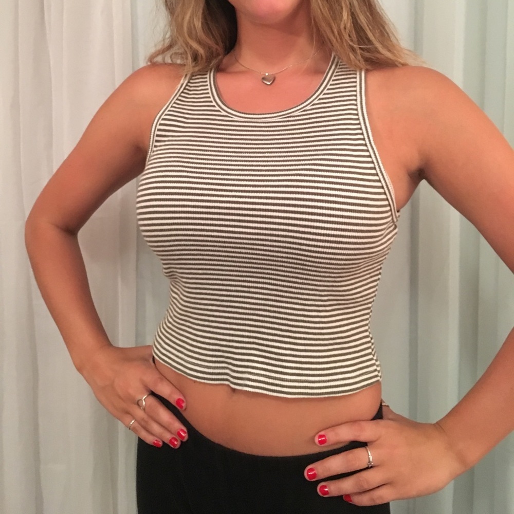 Wet seal olive green and white striped crop tank