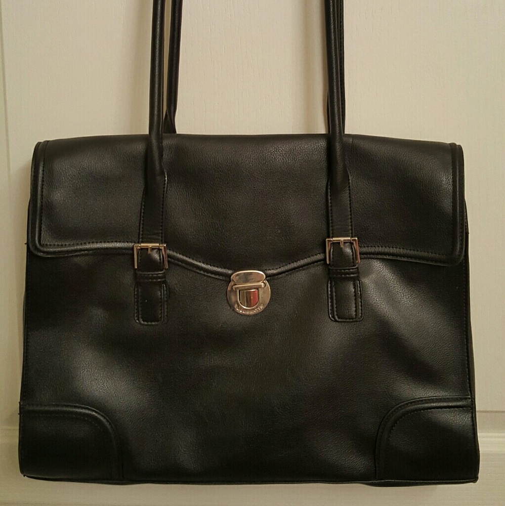 Liz Claiborne black leather professional tote bag