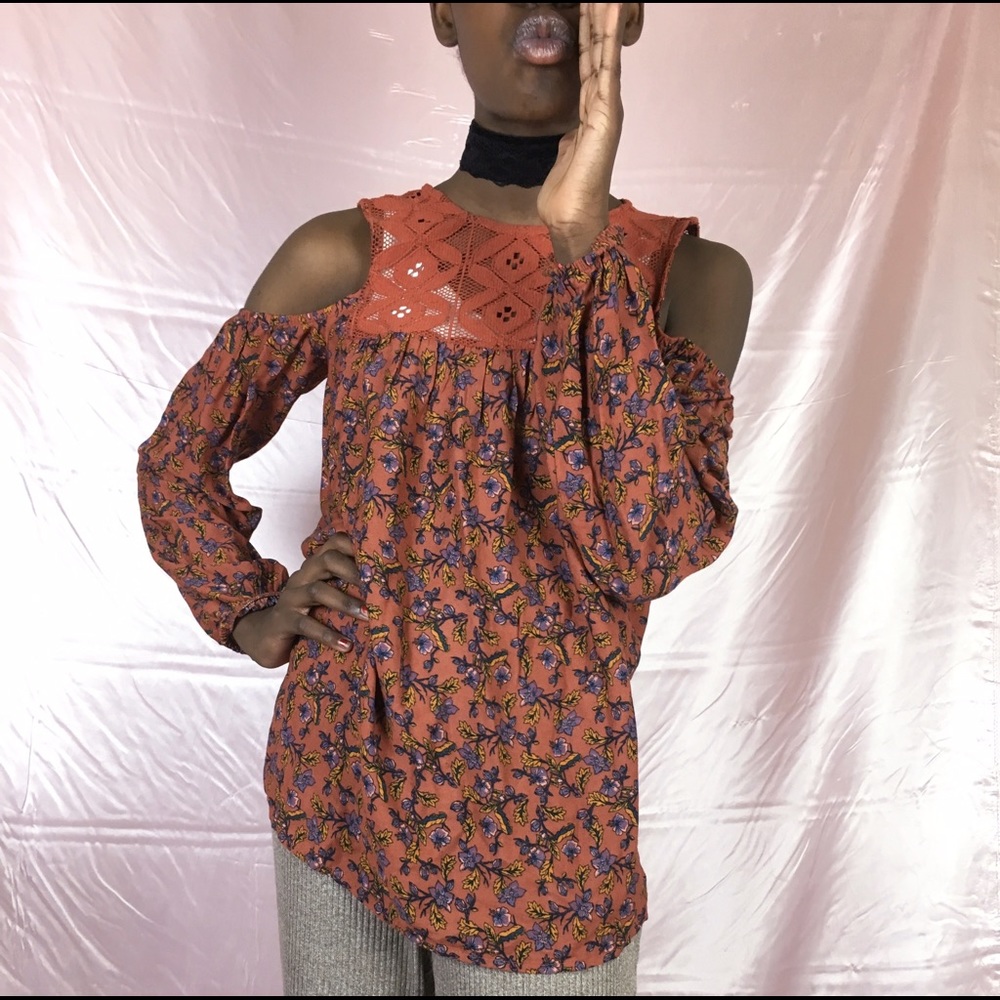 Cold Shoulder Floral Print Boho Style Shirt