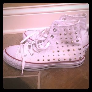 Never worn high top white studded converse size 8