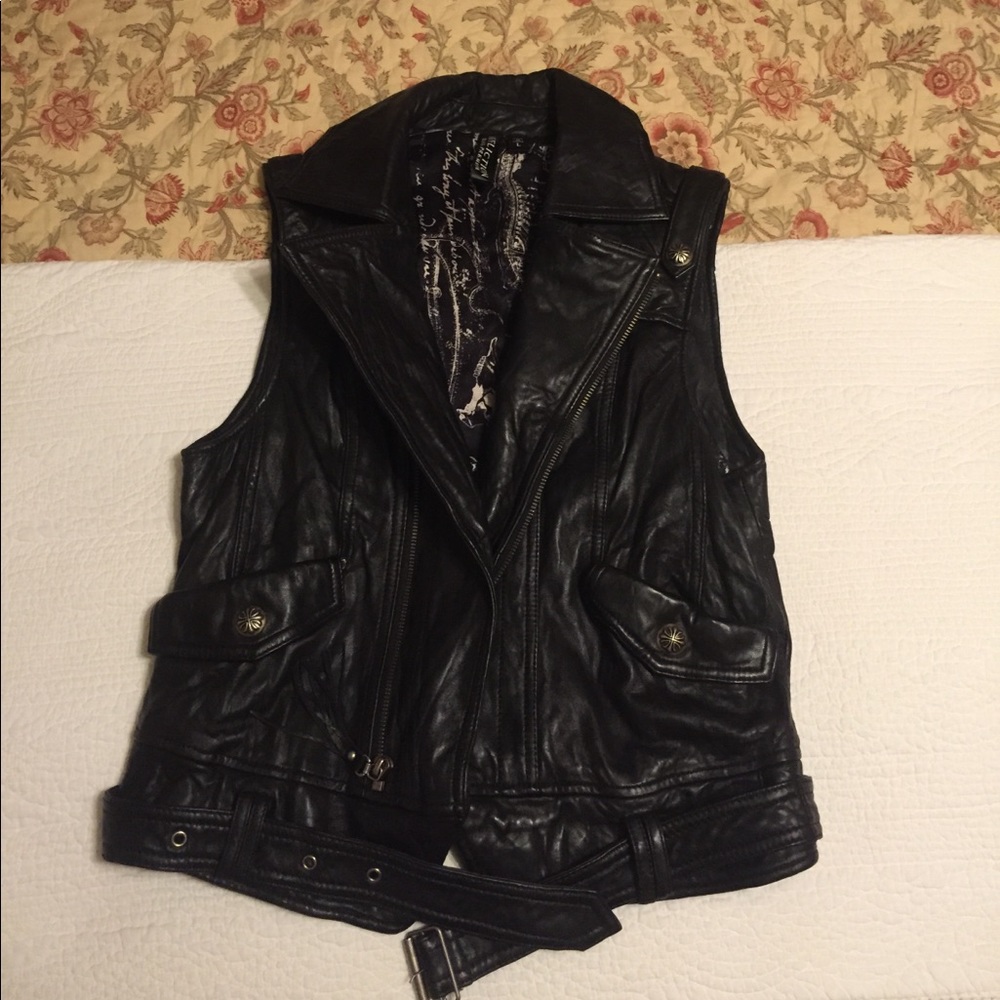 Affliction black leather vest L
