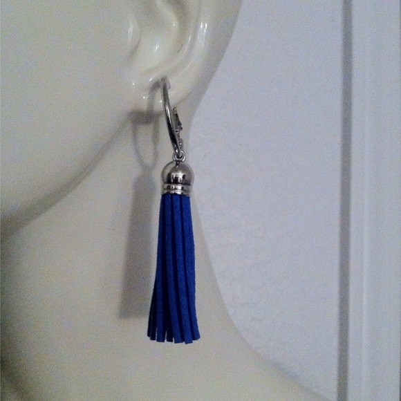 Silver-toned Cobalt Blue Tassel Earrings - Picture 2 of 3