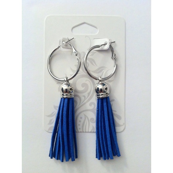 Silver-toned Cobalt Blue Tassel Earrings - Picture 3 of 3