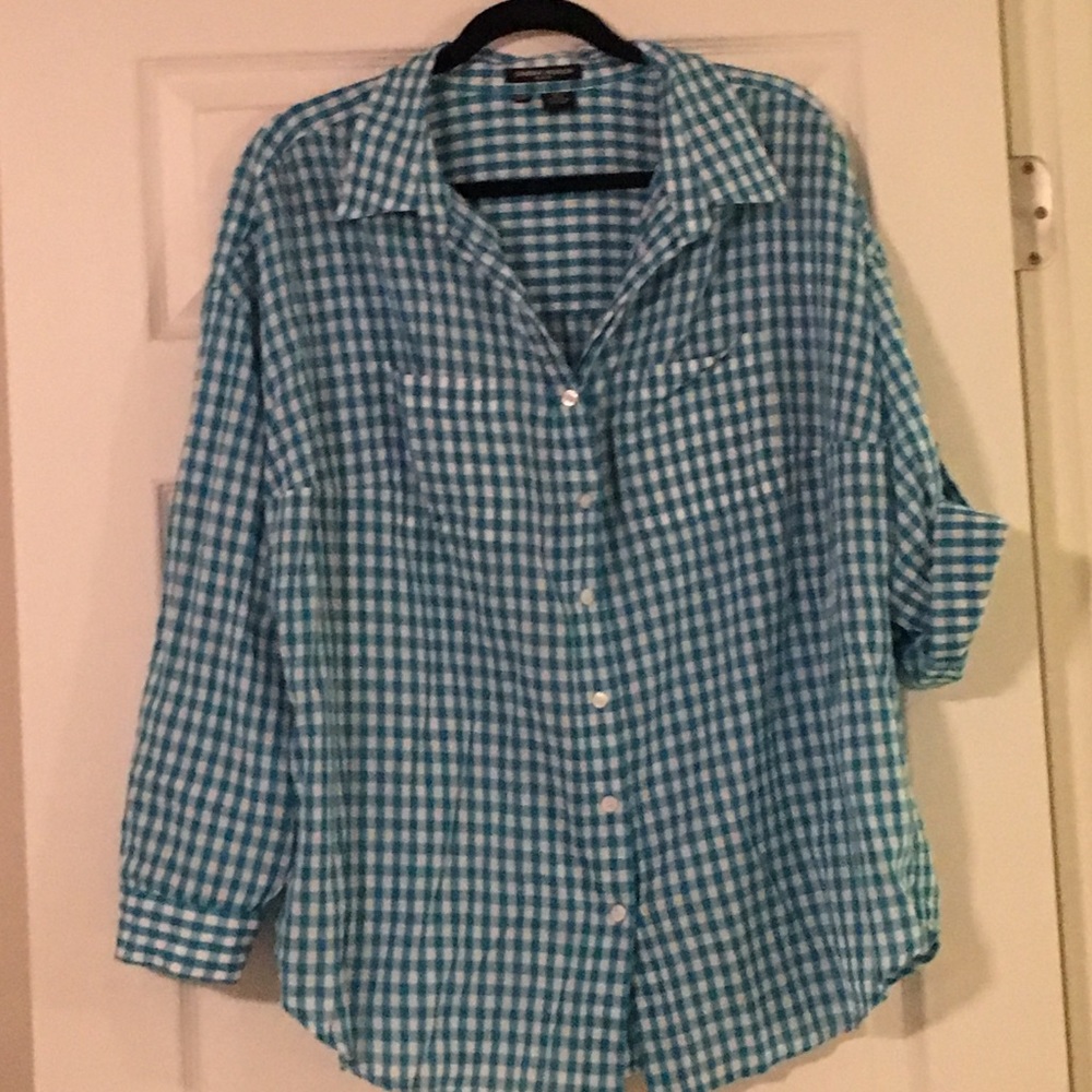 Sandra Ingrish gingam button down shirt.