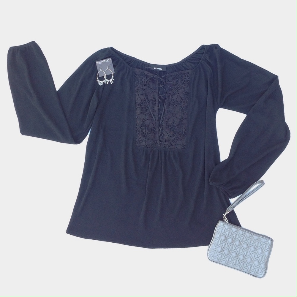 Black Express Top with Lace Neckline