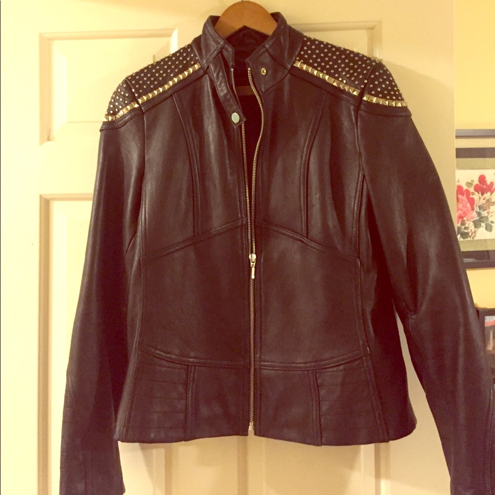 Black leather jacket with silver studding