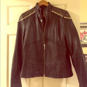 Black leather jacket with silver studding