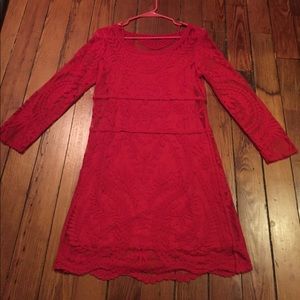 Express 3/4th Length Sleeve/Red Lace Dress