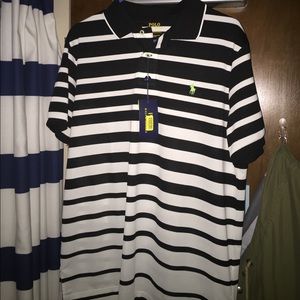 White and black striped men's polo