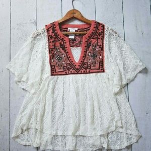 Bono Bohemian lace embroidered top Anthropologie